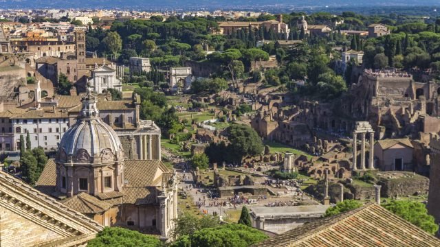 Aerial view at Roman Forum in Rome, Italy View at Roman Forum in Rome, Italy